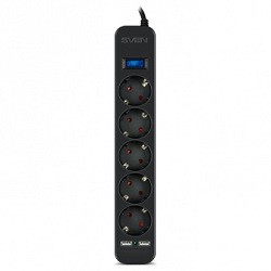 Prelungitor Priza cu USB Surge Protector SVEN SF-05LU 5 Sockets+2 USB-1.8m, Black Magazin Online Calculatoare itunexx.md